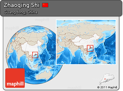 Shaded Relief Location Map of Zhaoqing Shi, highlighted country, highlighted parent region, within the entire country