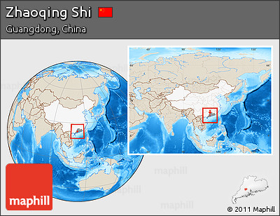 Shaded Relief Location Map of Zhaoqing Shi, highlighted country, highlighted parent region, within the entire country
