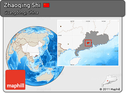 Shaded Relief Location Map of Zhaoqing Shi, highlighted country, highlighted parent region
