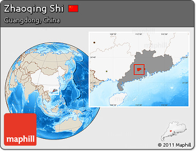 Shaded Relief Location Map of Zhaoqing Shi, highlighted country, highlighted parent region
