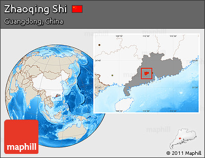 Shaded Relief Location Map of Zhaoqing Shi, highlighted country, highlighted parent region