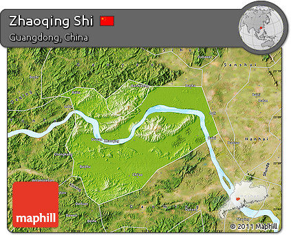 Physical Map of Zhaoqing Shi, satellite outside
