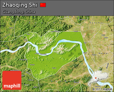 Physical Map of Zhaoqing Shi, satellite outside