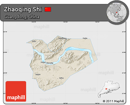 Shaded Relief Map of Zhaoqing Shi, single color outside