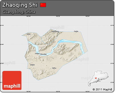 Shaded Relief Map of Zhaoqing Shi, single color outside