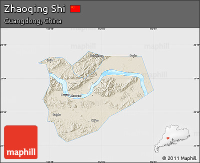 Shaded Relief Map of Zhaoqing Shi, single color outside