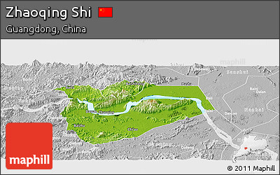 Physical Panoramic Map of Zhaoqing Shi, lighten, desaturated