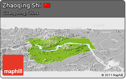 Physical Panoramic Map of Zhaoqing Shi, lighten, desaturated