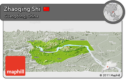 Physical Panoramic Map of Zhaoqing Shi, lighten, semi-desaturated
