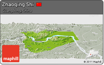 Physical Panoramic Map of Zhaoqing Shi, lighten, semi-desaturated