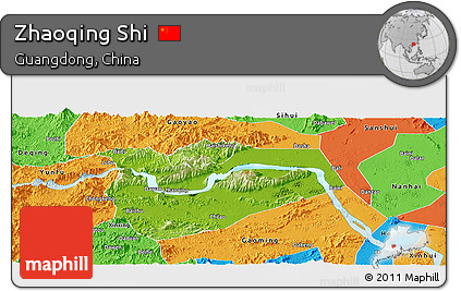 Physical Panoramic Map of Zhaoqing Shi, political outside