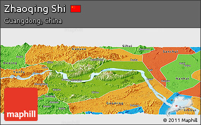Physical Panoramic Map of Zhaoqing Shi, political outside