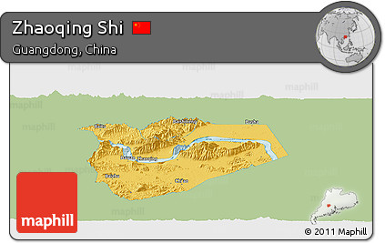 Savanna Style Panoramic Map of Zhaoqing Shi, single color outside