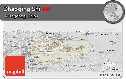 Shaded Relief Panoramic Map of Zhaoqing Shi, desaturated