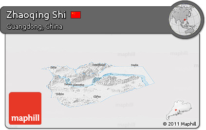 Silver Style Panoramic Map of Zhaoqing Shi, single color outside