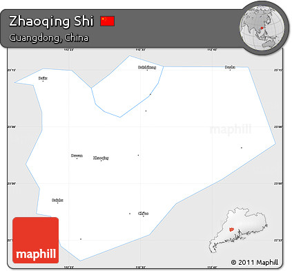 Silver Style Simple Map of Zhaoqing Shi, single color outside