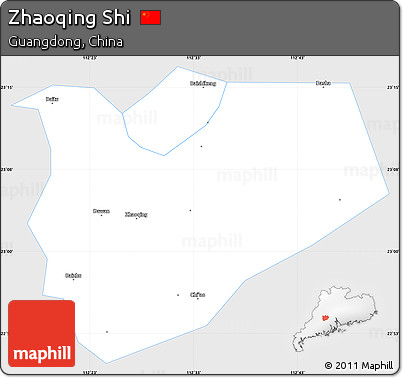 Silver Style Simple Map of Zhaoqing Shi, single color outside