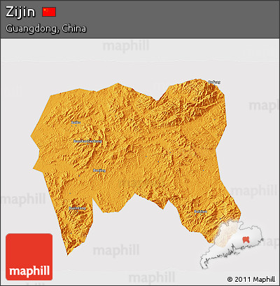 Political 3D Map of Zijin, cropped outside
