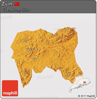 Political 3D Map of Zijin, cropped outside