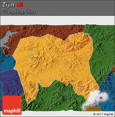 Political 3D Map of Zijin, darken
