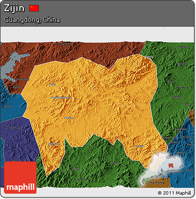Political 3D Map of Zijin, darken