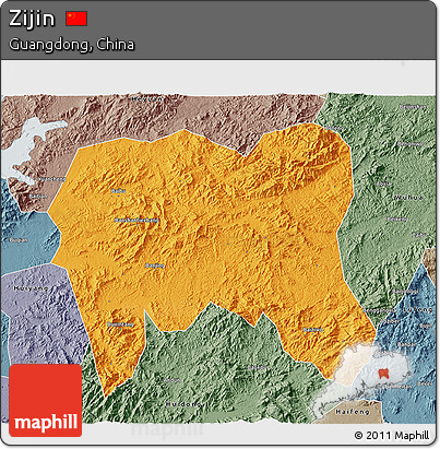 Political 3D Map of Zijin, semi-desaturated