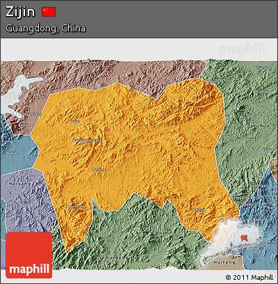 Political 3D Map of Zijin, semi-desaturated