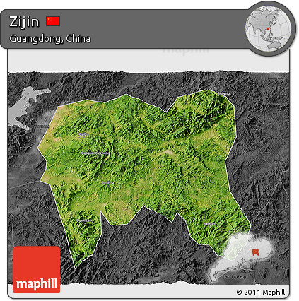 Satellite 3D Map of Zijin, darken, desaturated