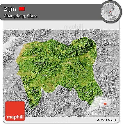 Satellite 3D Map of Zijin, lighten, desaturated