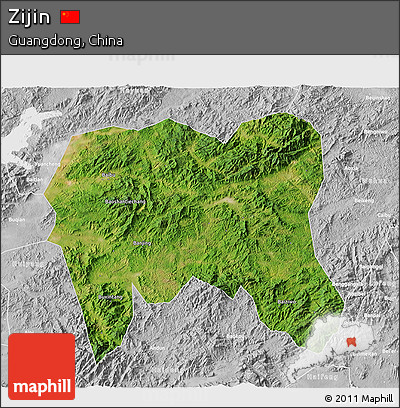 Satellite 3D Map of Zijin, lighten, desaturated