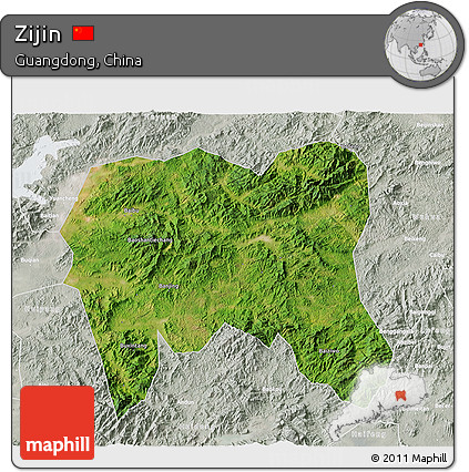Satellite 3D Map of Zijin, lighten, semi-desaturated