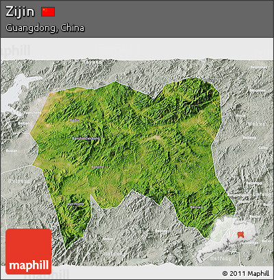 Satellite 3D Map of Zijin, lighten, semi-desaturated