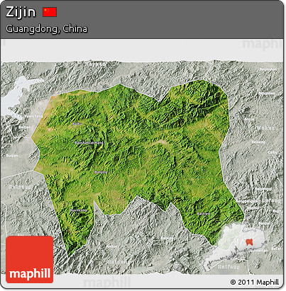 Satellite 3D Map of Zijin, lighten, semi-desaturated