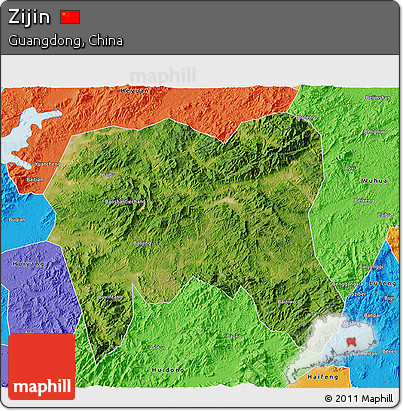 Satellite 3D Map of Zijin, political outside