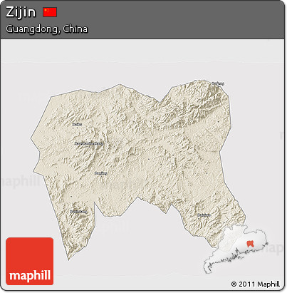Shaded Relief 3D Map of Zijin, cropped outside