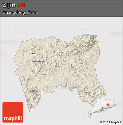 Shaded Relief 3D Map of Zijin, cropped outside