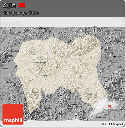 Shaded Relief 3D Map of Zijin, darken, desaturated