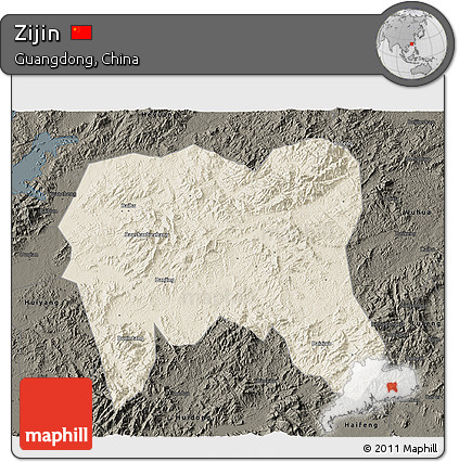 Shaded Relief 3D Map of Zijin, darken