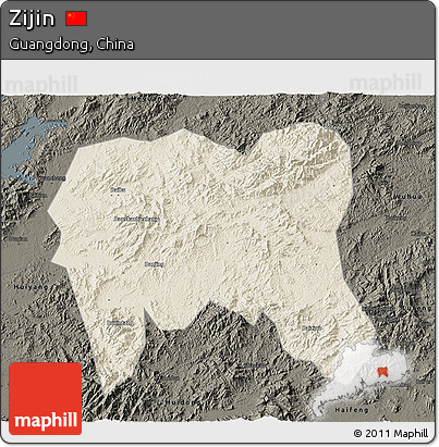 Shaded Relief 3D Map of Zijin, darken