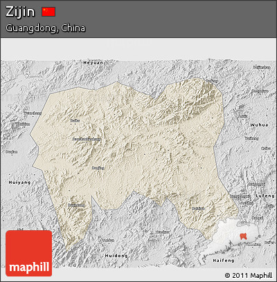 Shaded Relief 3D Map of Zijin, desaturated