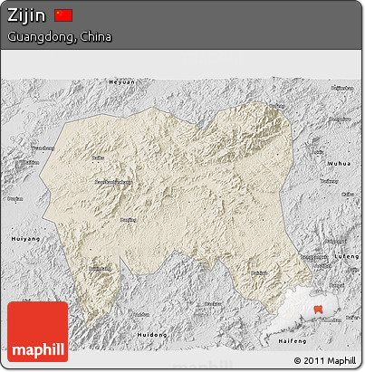 Shaded Relief 3D Map of Zijin, desaturated