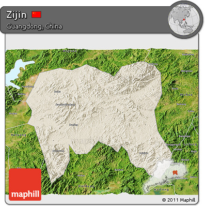 Shaded Relief 3D Map of Zijin, satellite outside