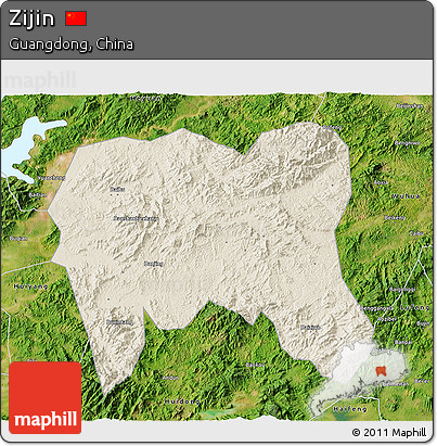 Shaded Relief 3D Map of Zijin, satellite outside