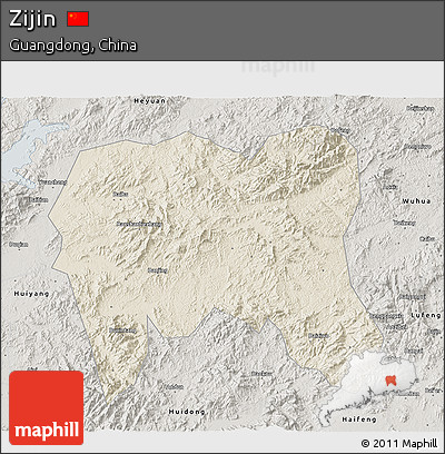 Shaded Relief 3D Map of Zijin, semi-desaturated