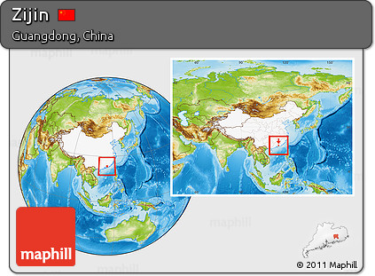 Physical Location Map of Zijin, highlighted country, within the entire country