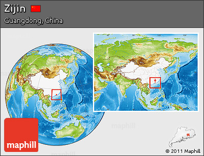 Physical Location Map of Zijin, highlighted country, within the entire country