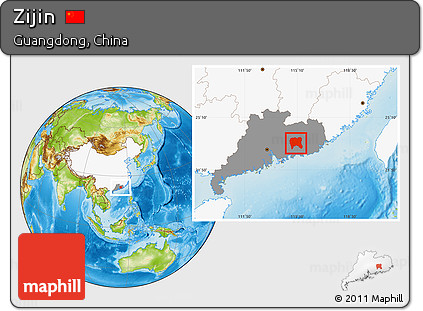 Physical Location Map of Zijin, highlighted country, highlighted parent region