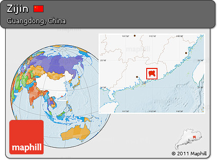 Political Location Map of Zijin, highlighted country