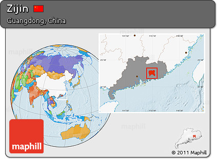 Political Location Map of Zijin, highlighted country, highlighted parent region