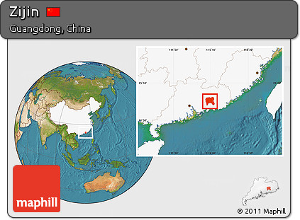 Satellite Location Map of Zijin, highlighted country